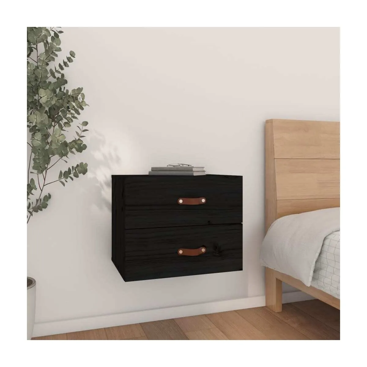Mesita de noche de pared negro 50x36x40 cm