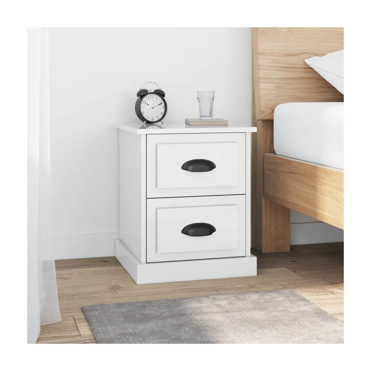 Mesita de noche madera contrachapada blanco brillo