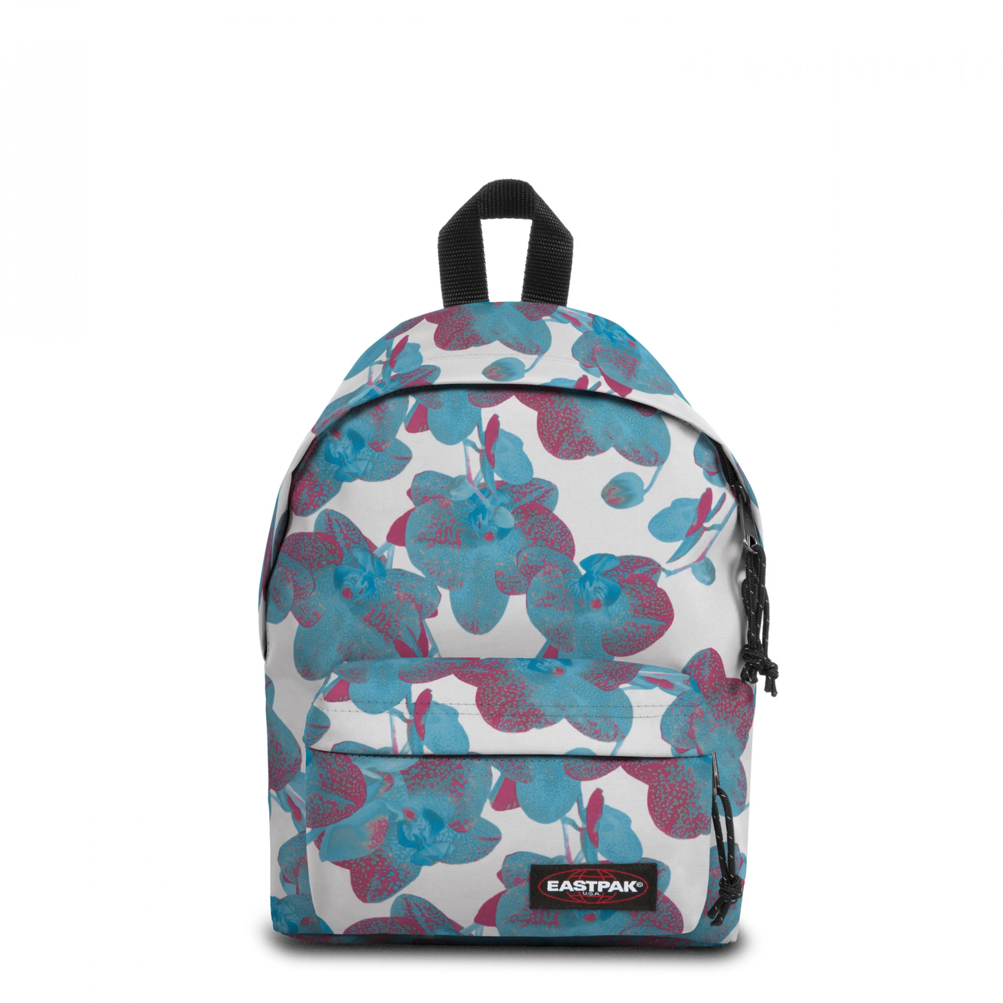 MOCHILA EASTPAK Orbit 10 litros XS Mod. pequeño EK043A91 Charming White Flores Rosas y turquesas fondo blanco
