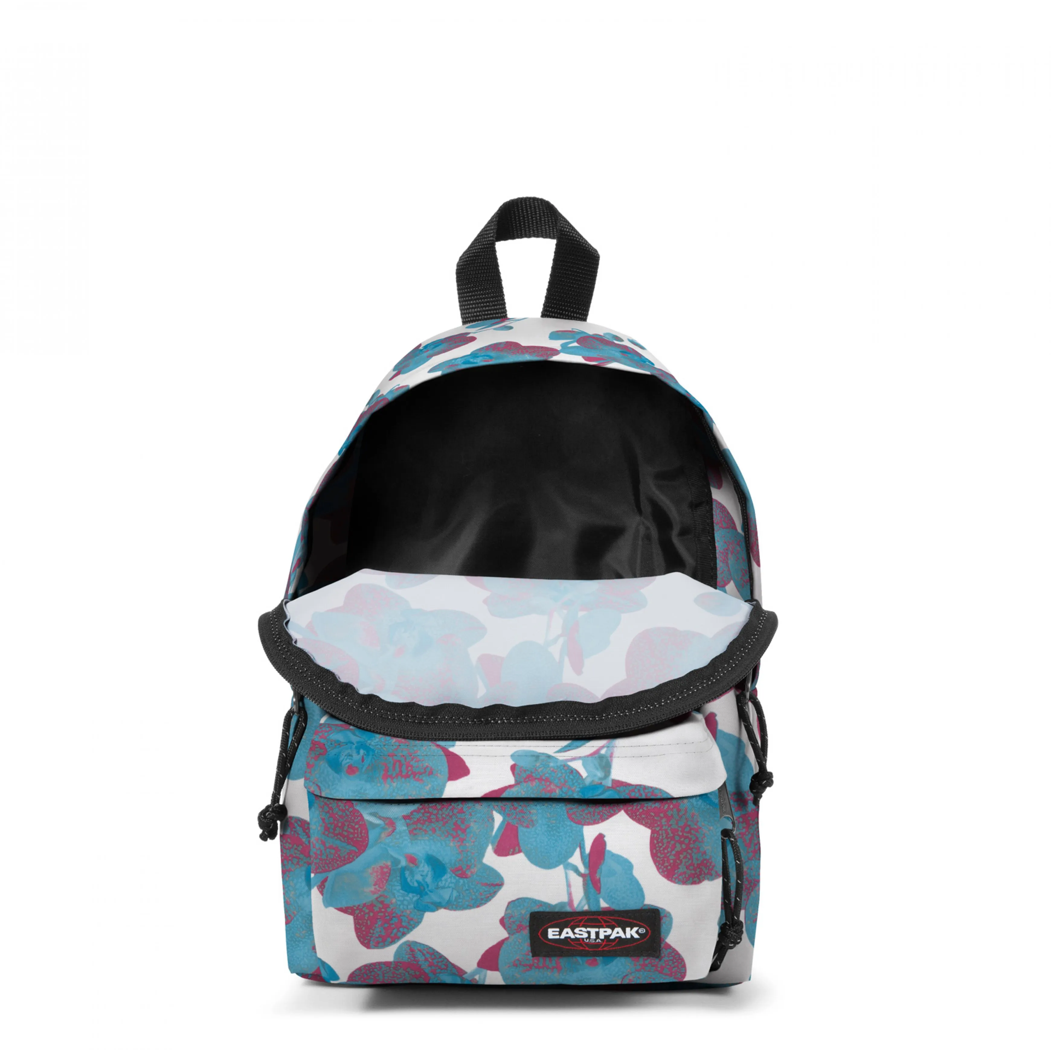 MOCHILA EASTPAK Orbit 10 litros XS Mod. pequeño EK043A91 Charming White Flores Rosas y turquesas fondo blanco