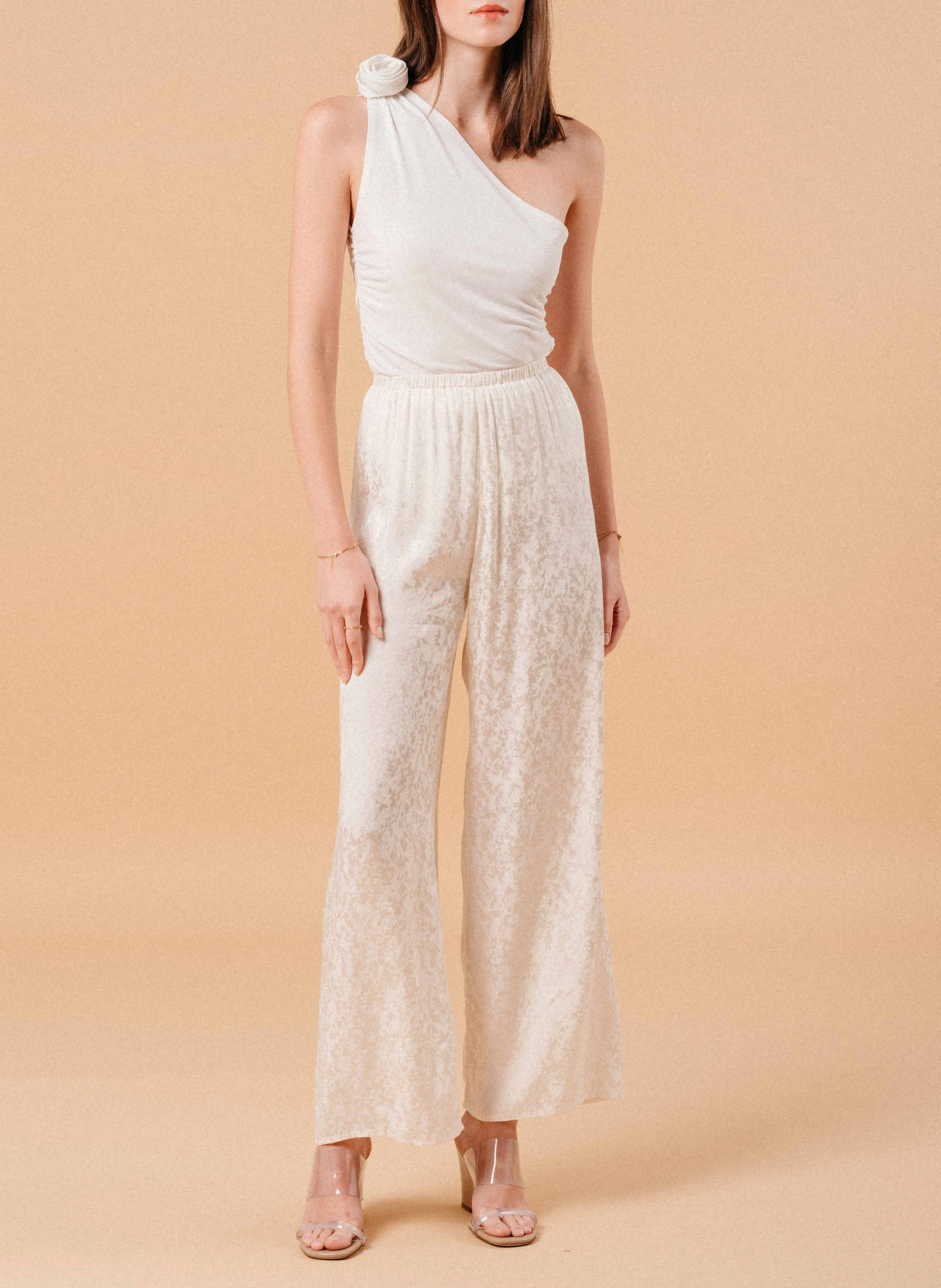 MONCEAU  PANTALóN FLUIDO DE JACQUARD SATINADO EN BLANCO