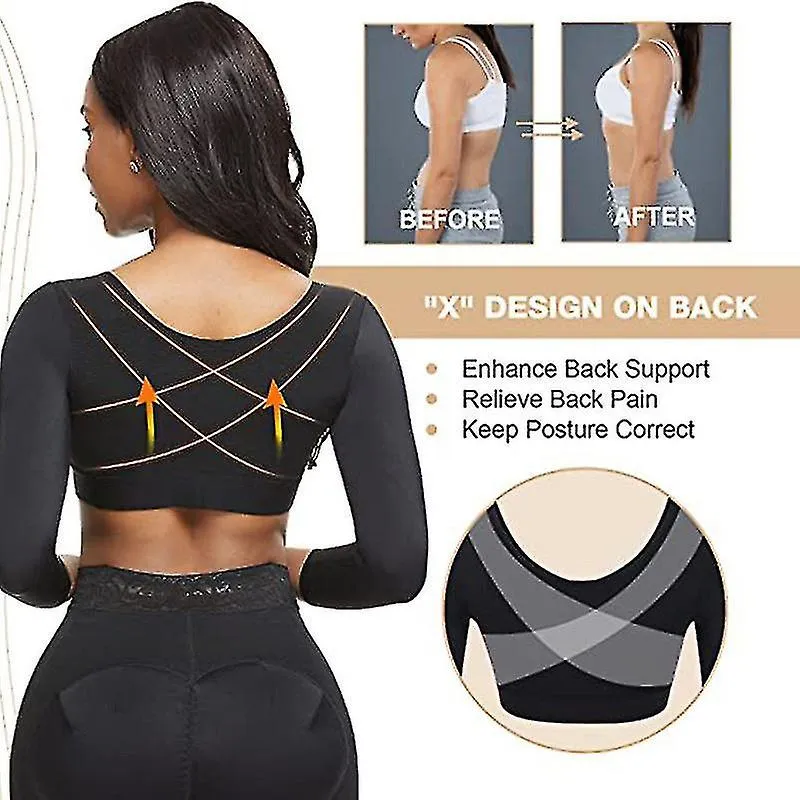 Mujer Shapewear 3/4 Manga Moldeador de brazo Cierre frontal Compresión Sujetador Post Cirugía Postura Corrector Camiseta sin man
