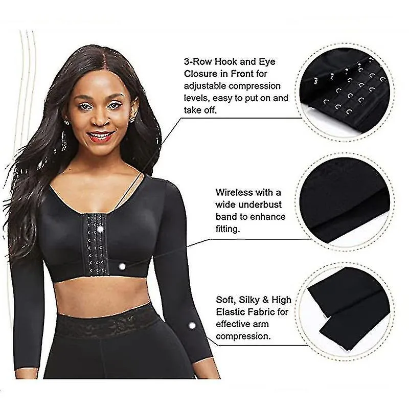 Mujer Shapewear 3/4 Manga Moldeador de brazo Cierre frontal Compresión Sujetador Post Cirugía Postura Corrector Camiseta sin man