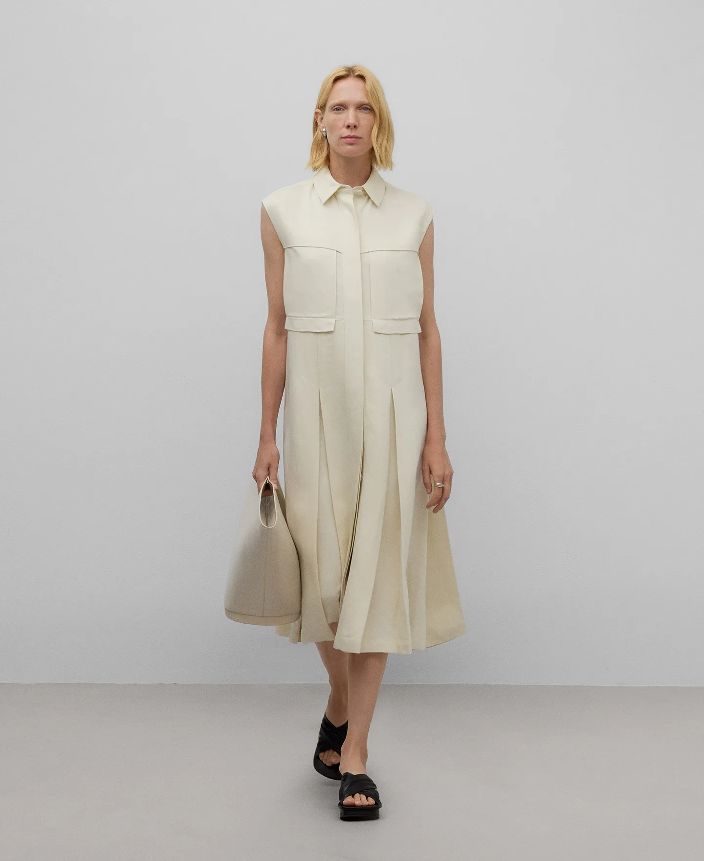 Natural linen knitted dress woman