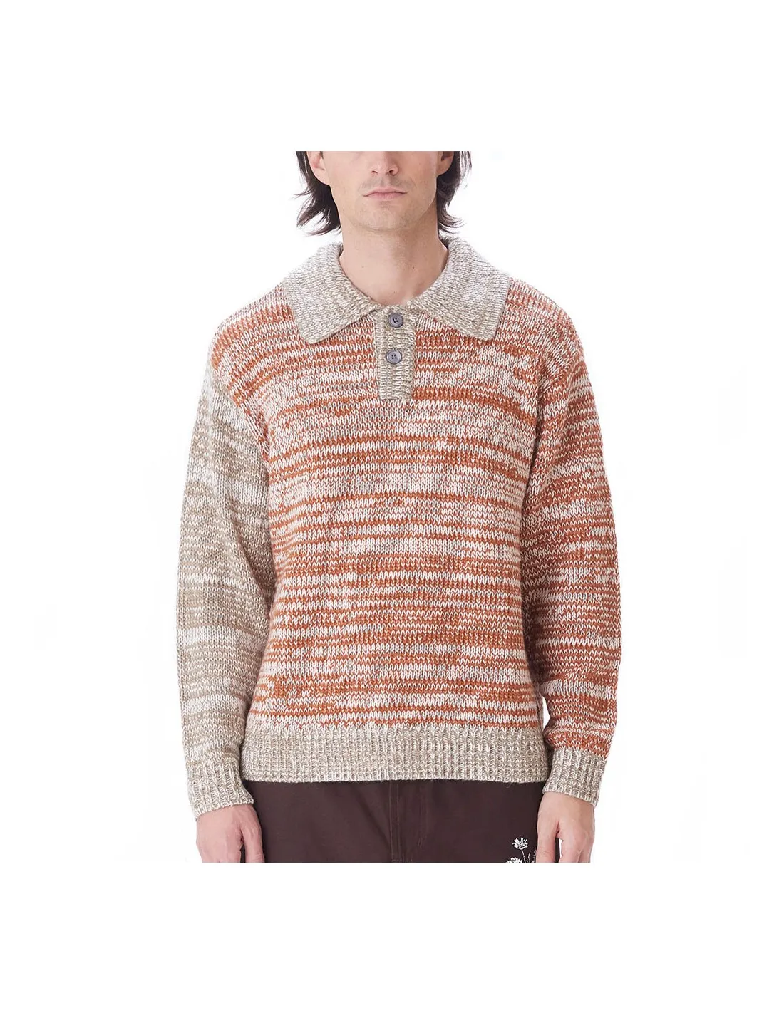 OBEY CARTER SWEATER POLO BROWN MULTI