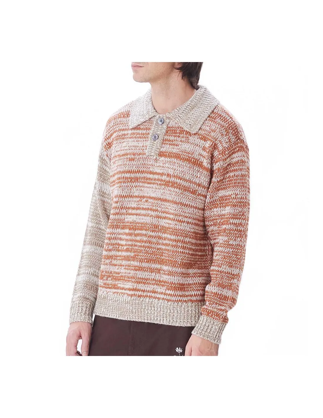 OBEY CARTER SWEATER POLO BROWN MULTI