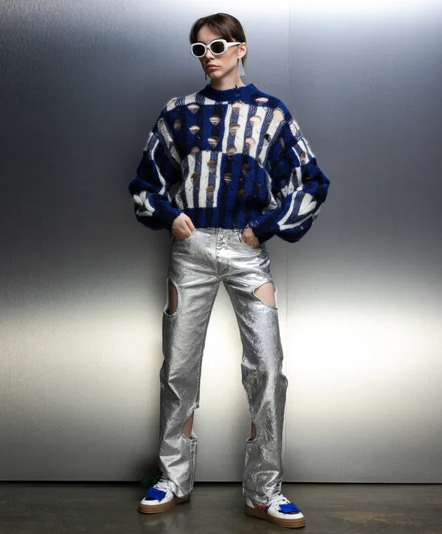 OFFWHITE BLUE SWEATER WITH HOLES