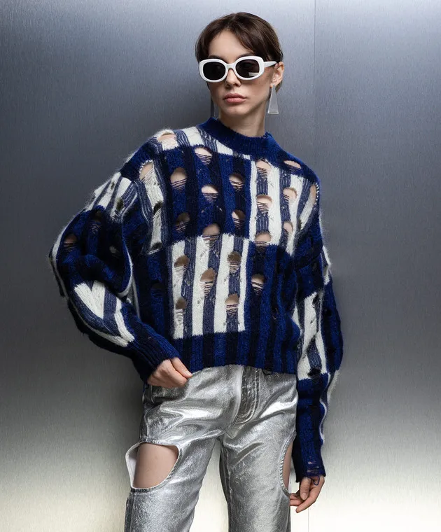 OFFWHITE BLUE SWEATER WITH HOLES