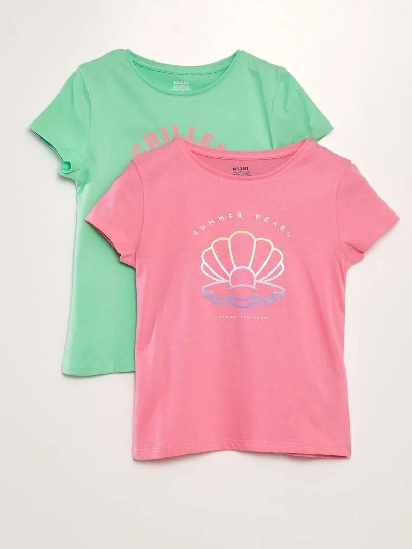 PACK DE 2 CAMISETAS CON MENSAJE  ROSA