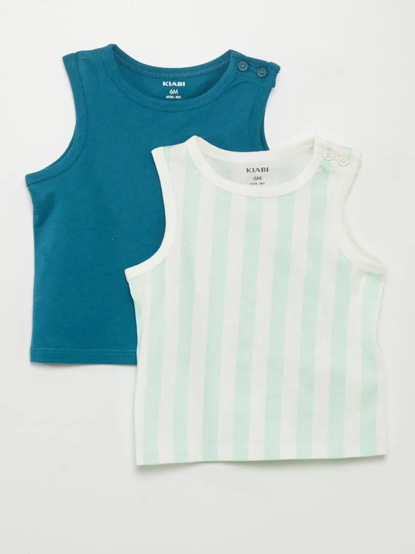 PACK DE 2 CAMISETAS SIN MANGAS DE PUNTO  AZUL