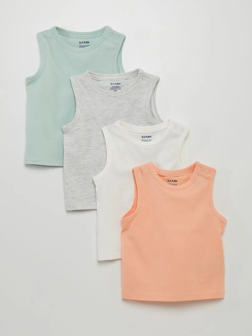 PACK DE 4 CAMISETAS LISAS SIN MANGAS  NARANJA