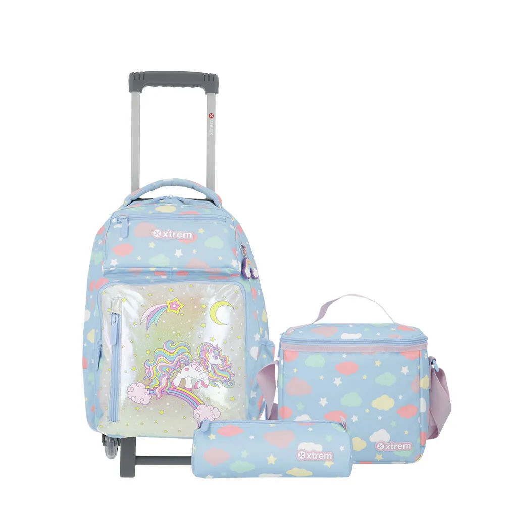 Pack Mochila con ruedas Xtrem Run 5XT Unicornio Azul