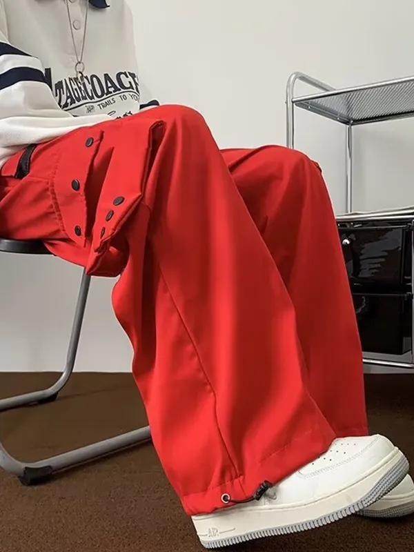 Pantalones cargo sueltos casuales lisos para hombre