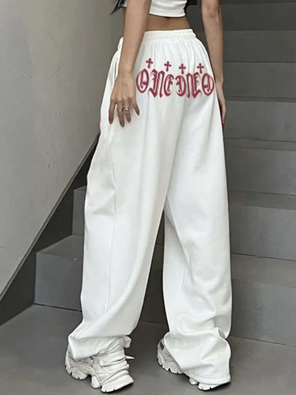 Pantalones de chándal holgados con estampado de letras cruzadas vintage