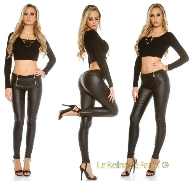 Pantalones de cuero con cremalleras