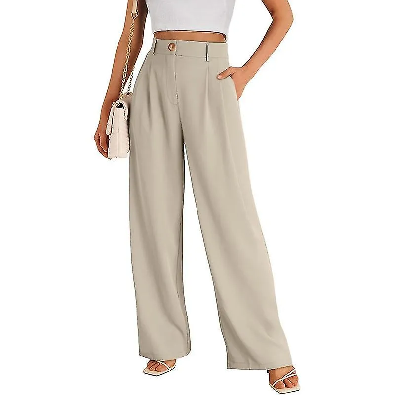 Pantalones de vestir de pierna ancha para pantalones casuales de negocios de cintura alta para mujer