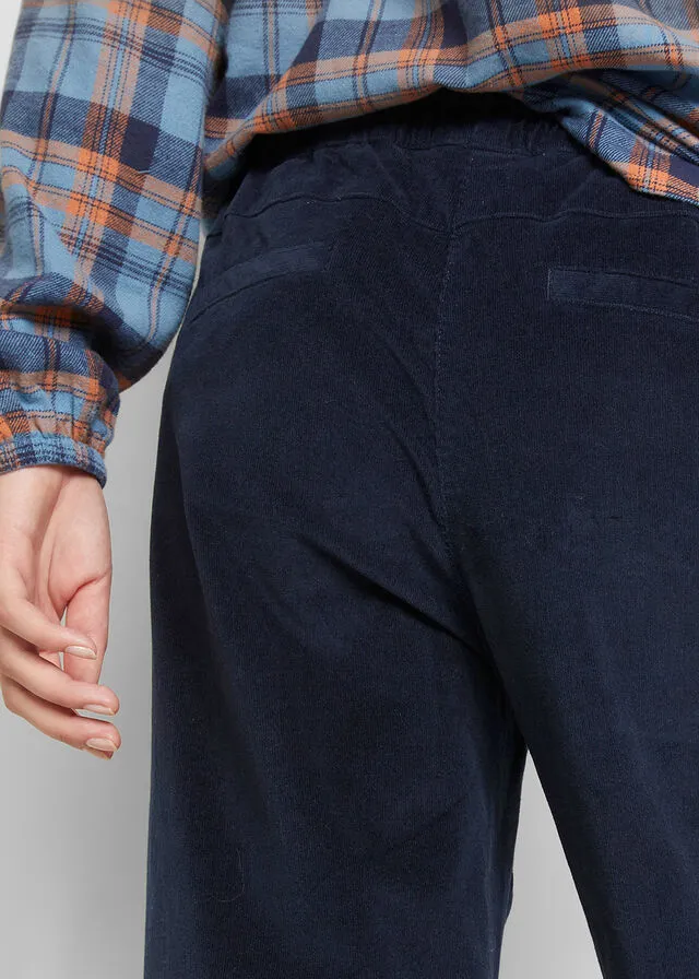 Pantalón ancho de pana con cintura cómoda y largo hasta el tobillo Azul marino
