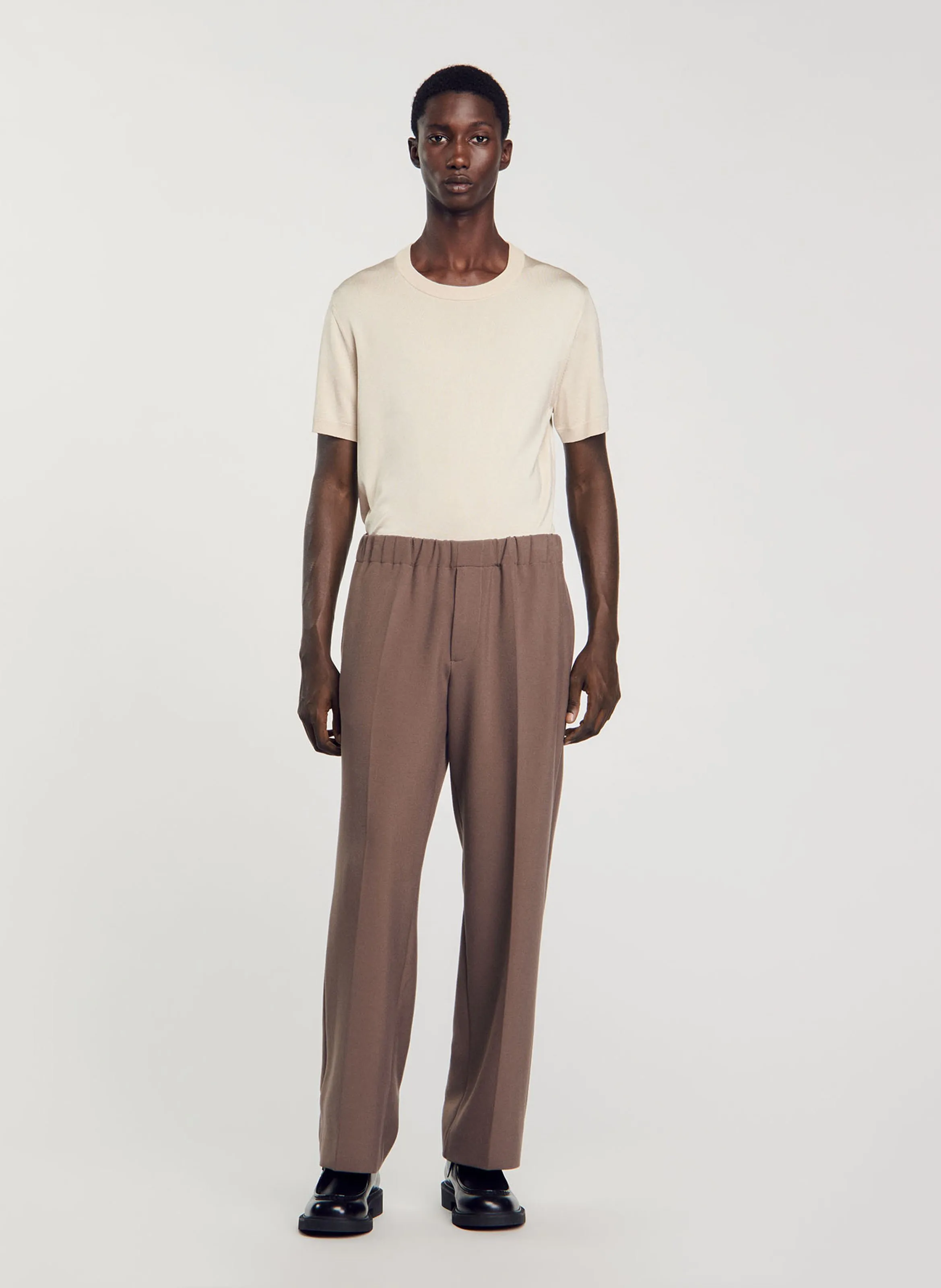 Pantalón ancho de punto en marron