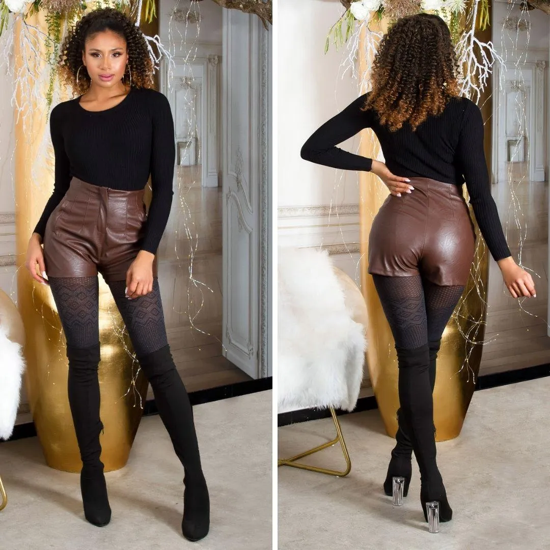  Pantalón corto Polipiel Marrón