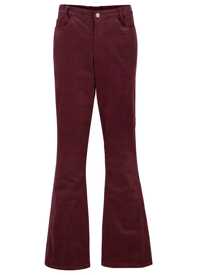Pantalón de pana elástico con cómoda cintura high waist rojo avellana