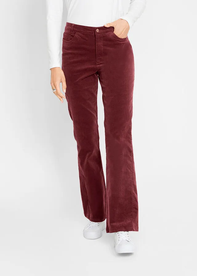 Pantalón de pana elástico con cómoda cintura high waist rojo avellana
