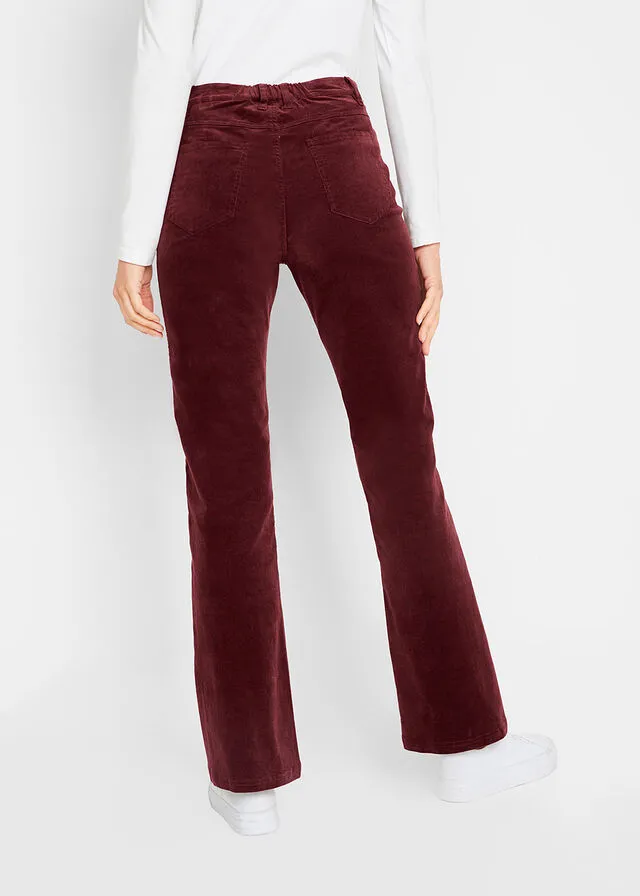 Pantalón de pana elástico con cómoda cintura high waist rojo avellana