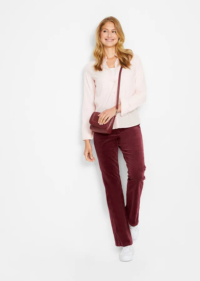 Pantalón de pana elástico con cómoda cintura high waist rojo avellana