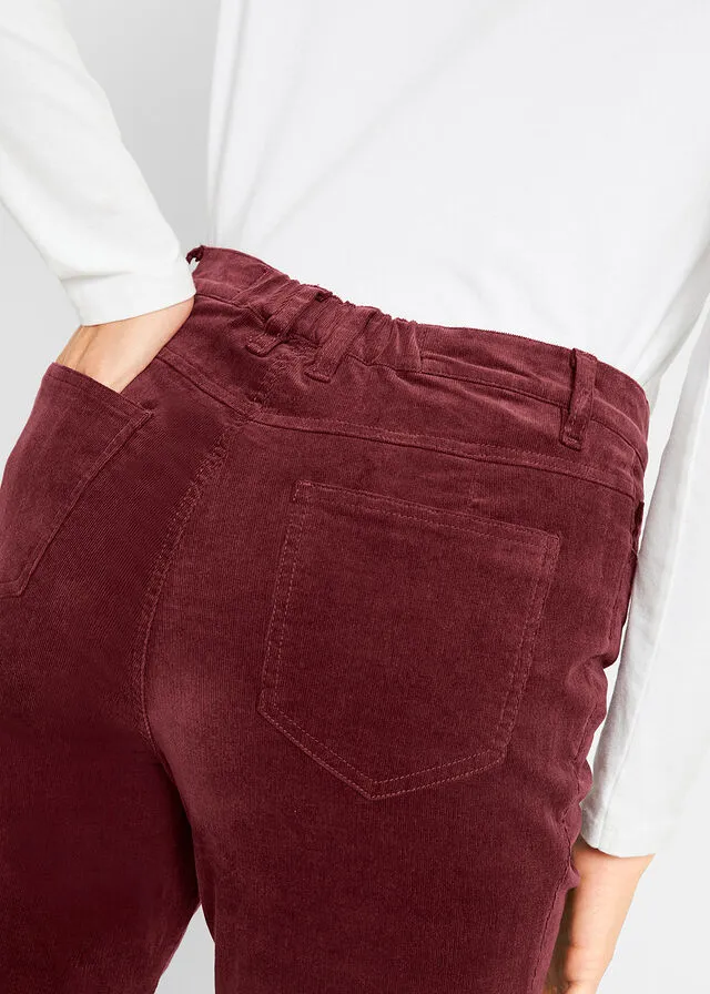 Pantalón de pana elástico con cómoda cintura high waist rojo avellana