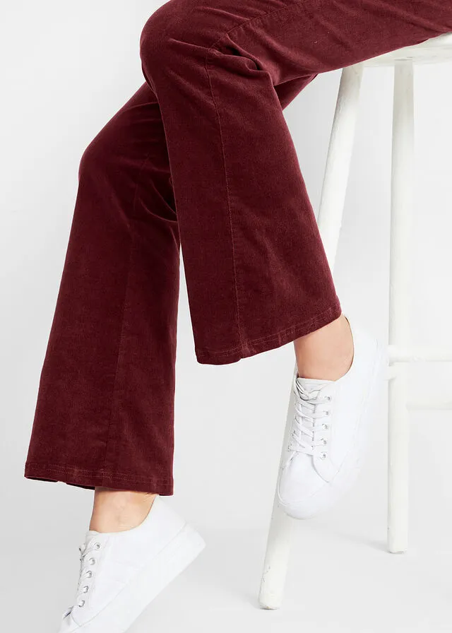 Pantalón de pana elástico con cómoda cintura high waist rojo avellana