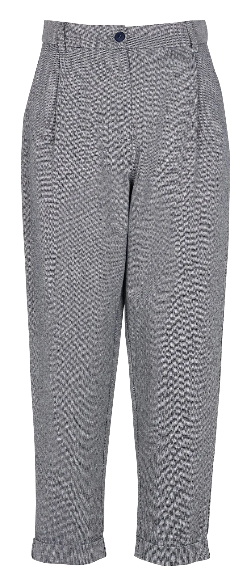 Pantalón de pinzas con estampado de espiga en mezcla de algodón. en azul