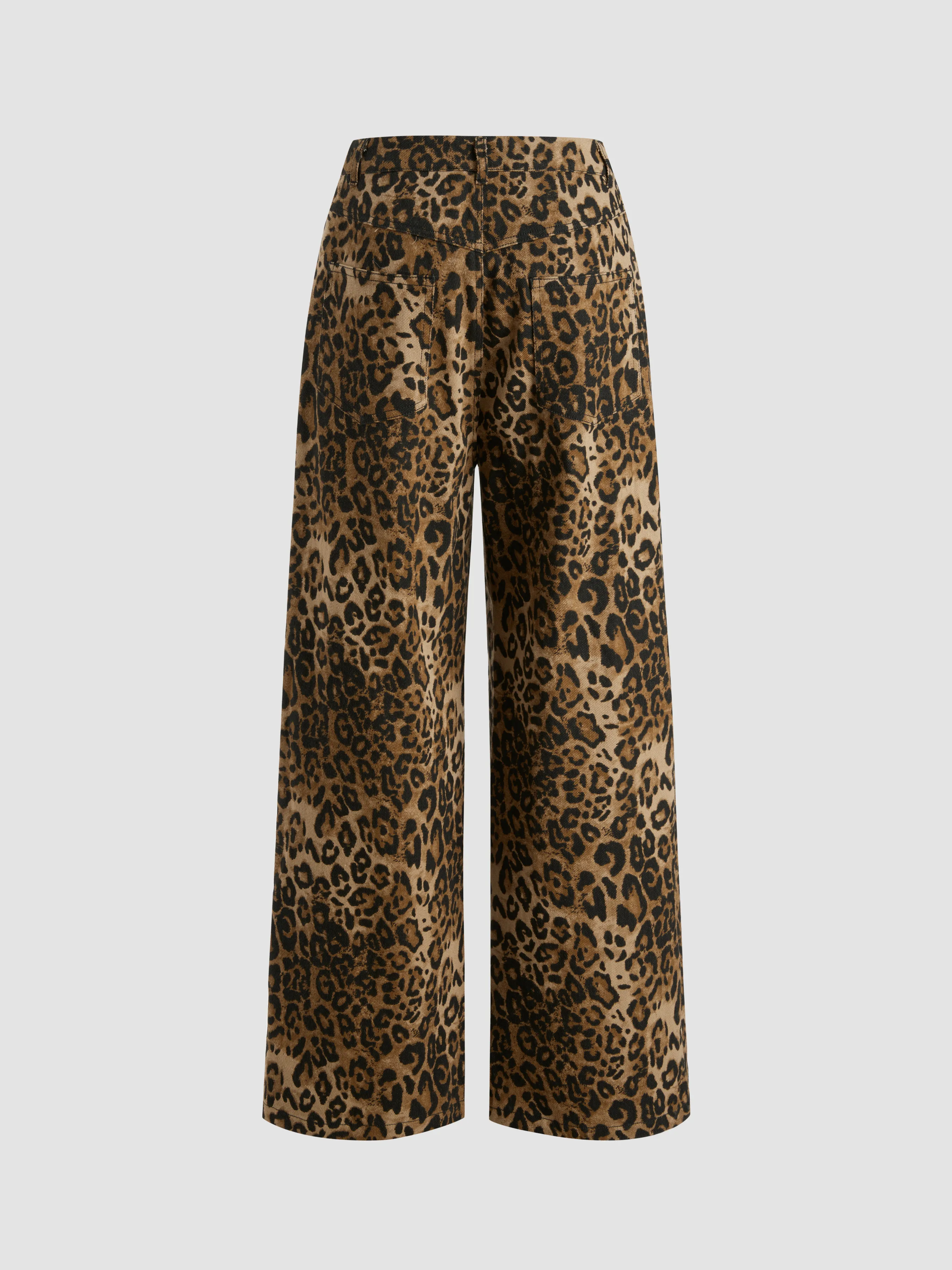 Pantalón vaquero de cintura media y pierna ancha con estampado de leopardo