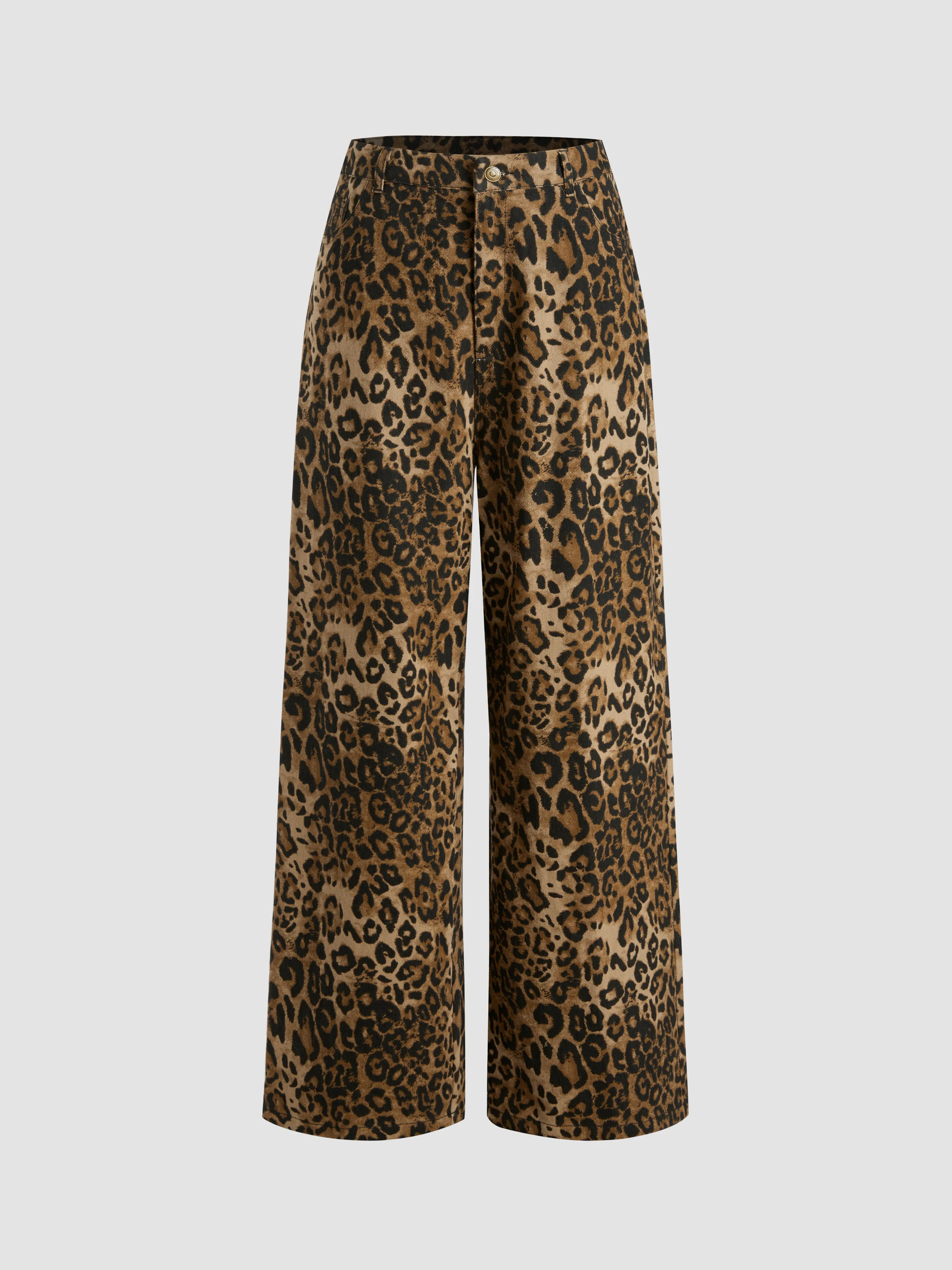 Pantalón vaquero de cintura media y pierna ancha con estampado de leopardo