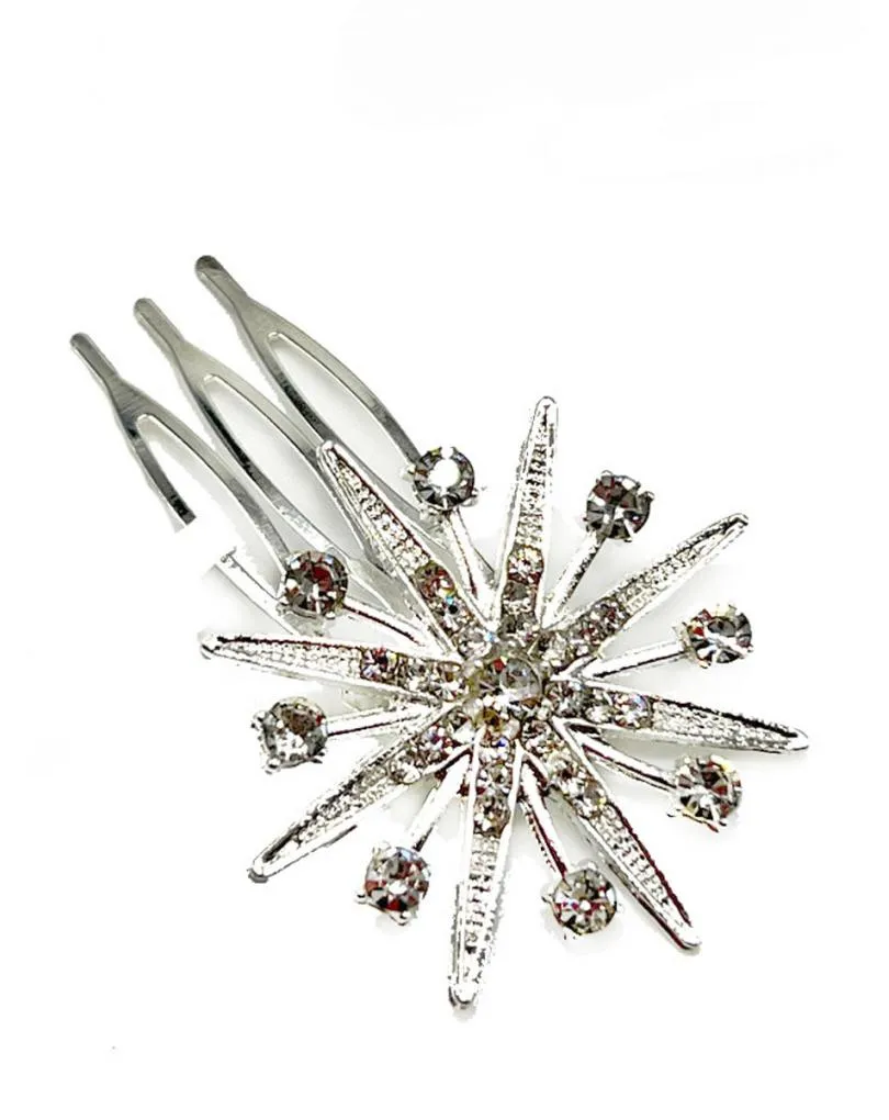 PEINETAS DE FIESTA PLATEADAS CON ESTRELLA DECORADA CON CRISTAL