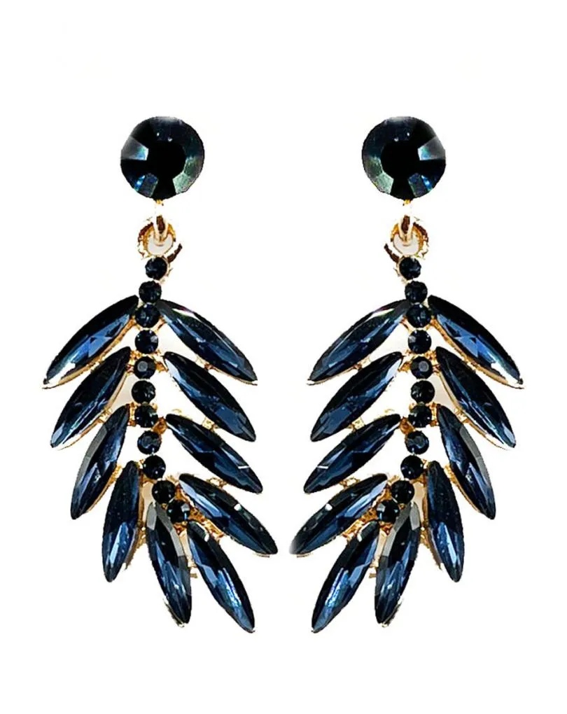 PENDIENTES AZUL MARINO DE FIESTA CON DISEÑO DE HOJITAS