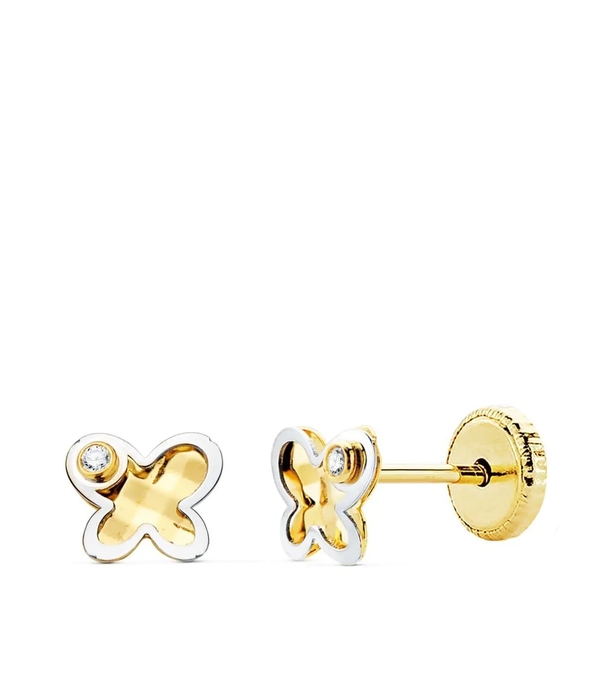 Pendientes Bebé Ragna Oro Bicolor 18K mariposa 5mm