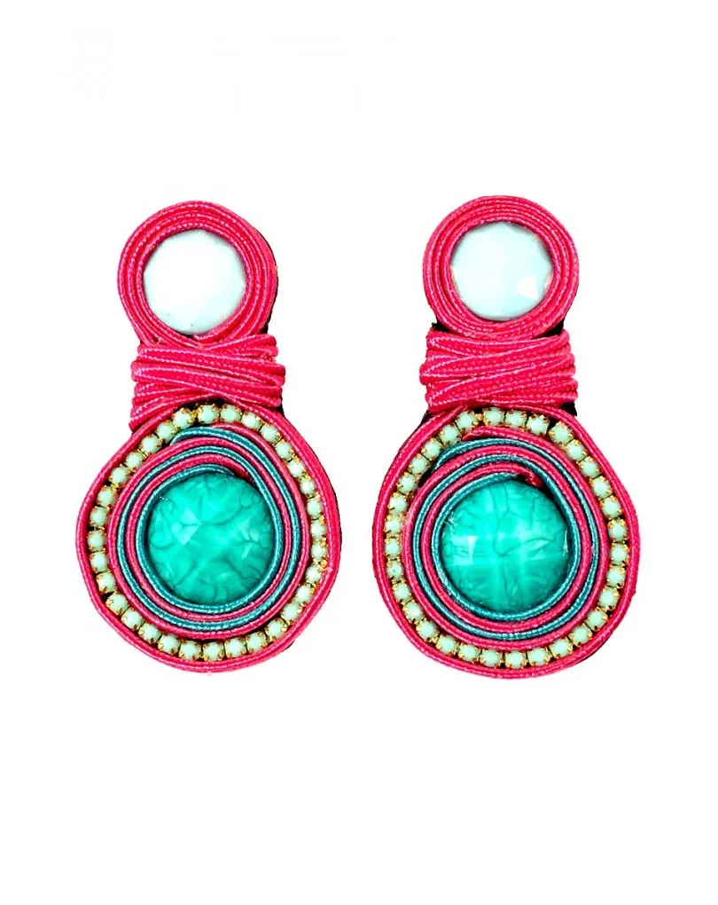 PENDIENTES DE FLAMENCA GRANDES ROSAS Y VERDES SON DIVINOS
