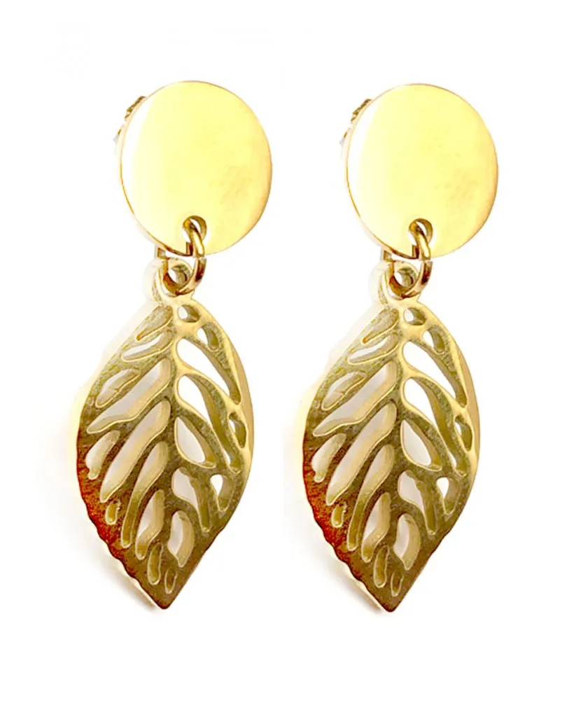 PENDIENTES DORADOS CON PRECIOSO DISEÑO DE HOJAS