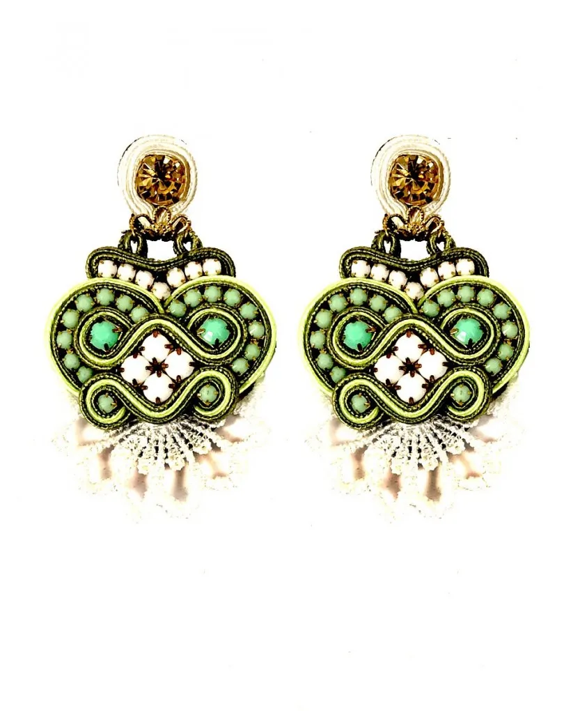 PENDIENTES GRANDES DE FLAMENCA VERDES MANZANA Y ENCAJE FANTASTICOS