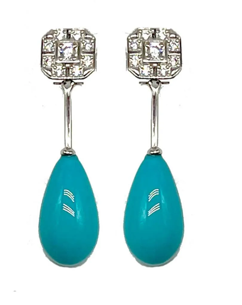 PENDIENTES LARGOS DE PLATA TURQUESAS MUY ELEGANTES PARA BODAS