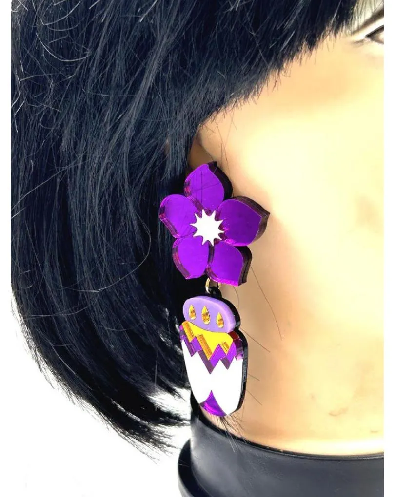 PENDIENTES LARGOS MUJER DE DISEÑO, FLOR PURPURA