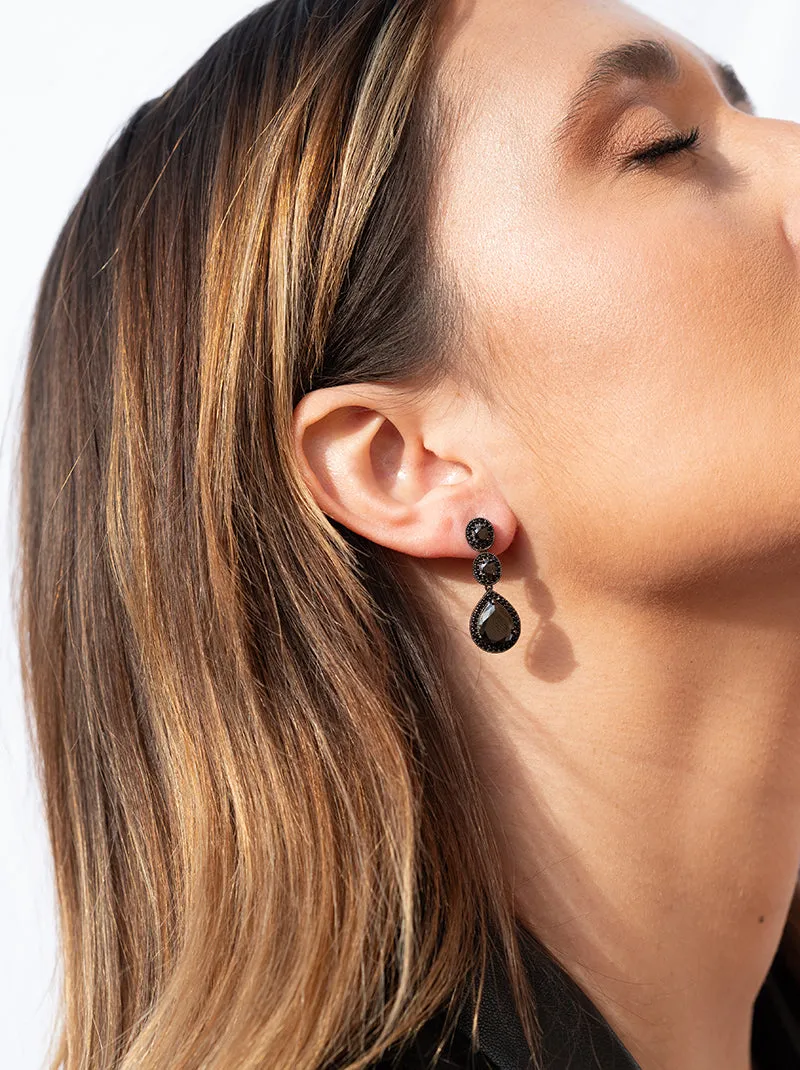 Pendientes largos  plata brillantes novia rutenio 3 piezas con lágrima