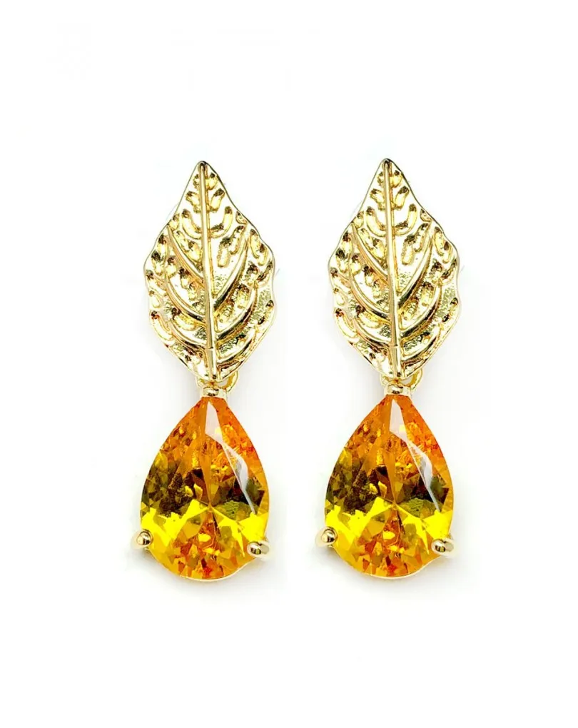 PENDIENTES MUJER ELEGANTES DE LAGRIMA AMRILLO CITRINO