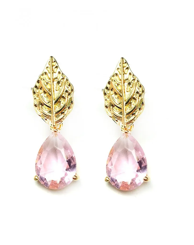PENDIENTES MUJER ELEGANTES DE LAGRIMA CRISTAL ROSA