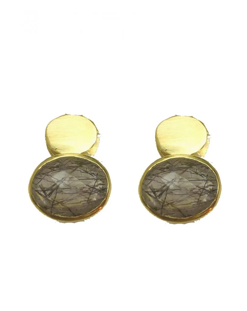 PENDIENTES MUJER PEQUEÑOS CUARZO RUTILO BISUTERIA FINA