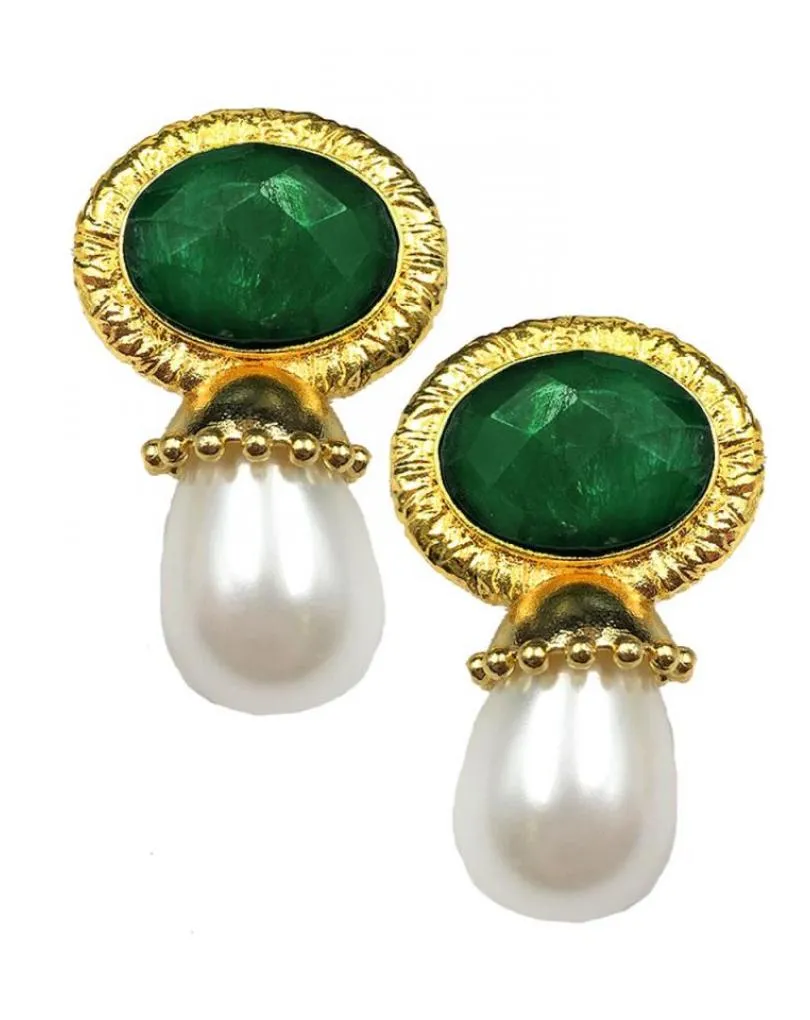 PENDIENTES MUJER VERDES CON PERLAS Y PIEDRA MUY ELEGANTES