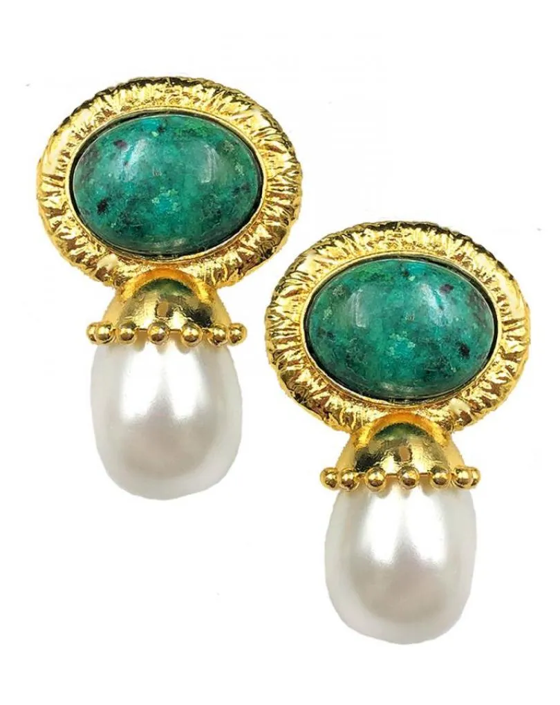 PENDIENTES MUJER VERDES CON PERLAS Y PIEDRA MUY ELEGANTES