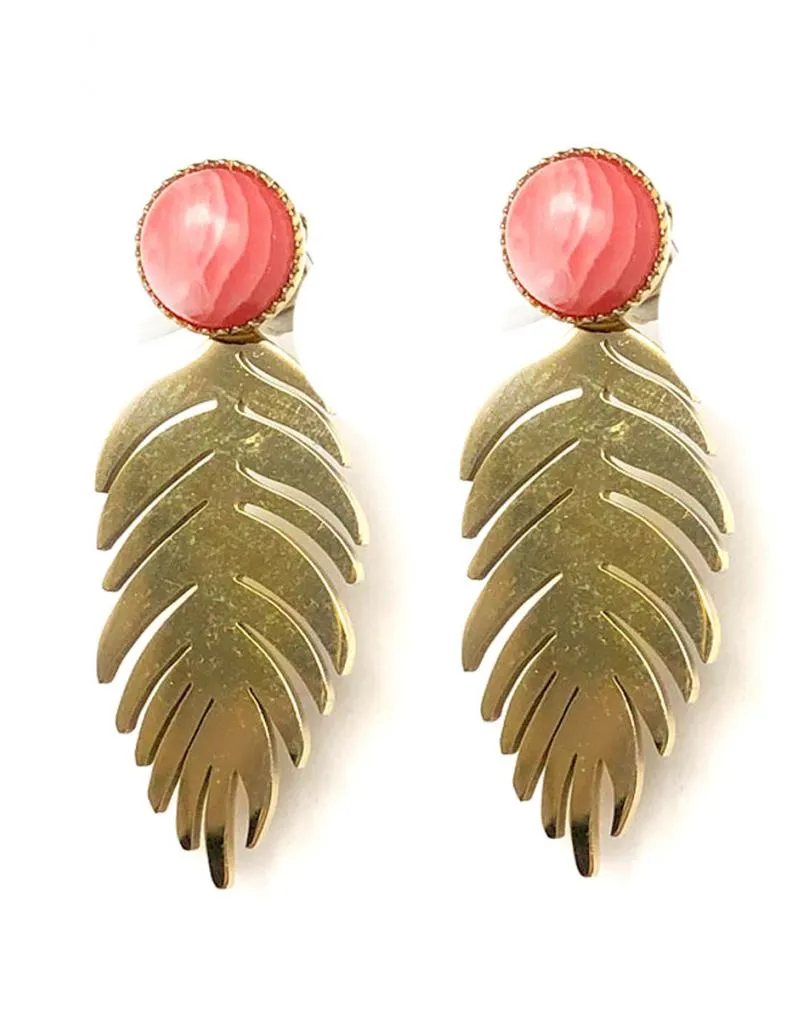 PENDIENTES PEQUEÑOS DORADOS BOTON Y HOJA DE QUITA Y PON