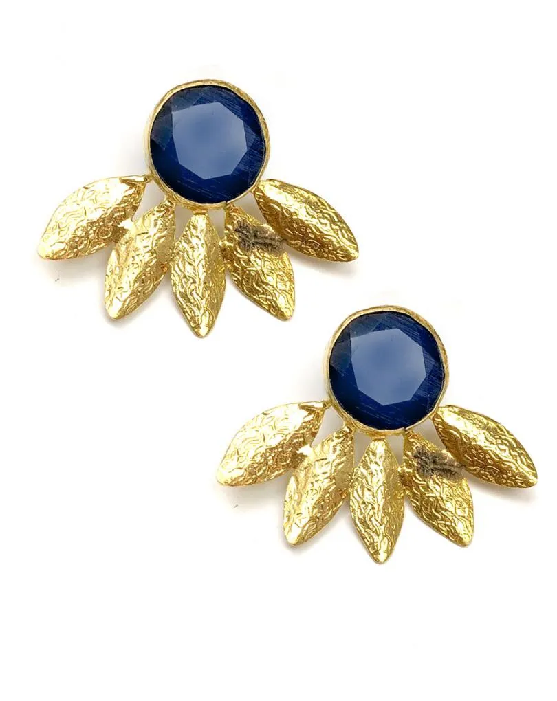 PENDIENTES TENDENCIA MUJER, HOJAS DE MARGARITA PIEDRA AZUL MARINO