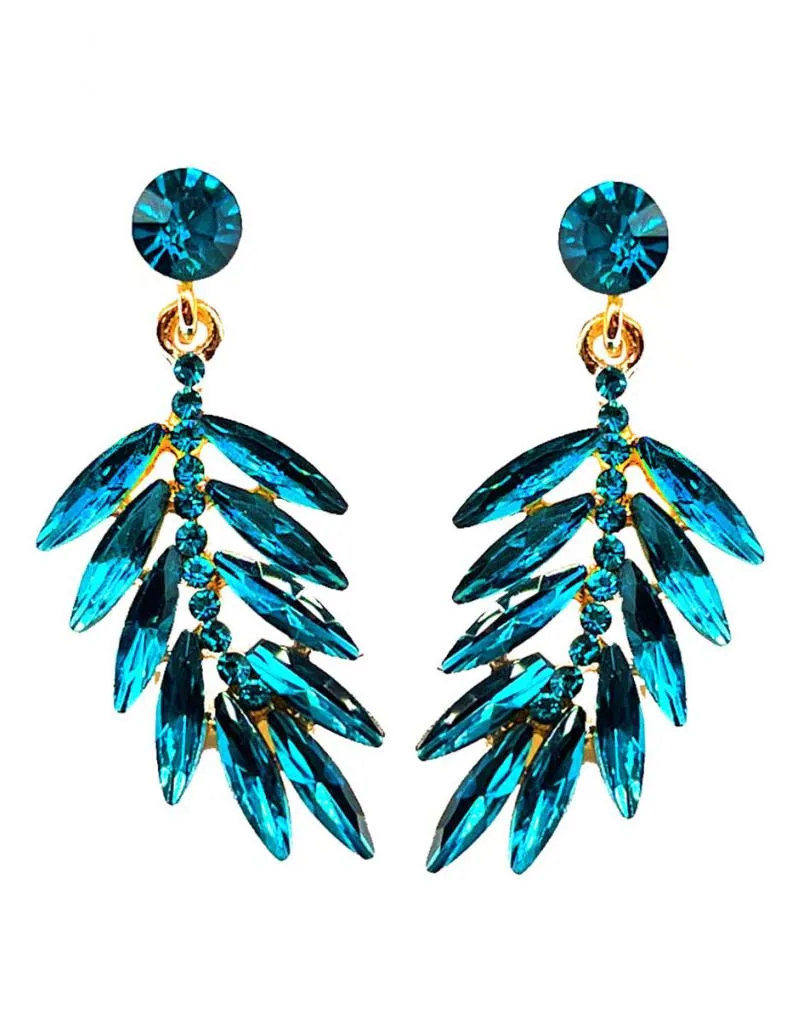 PENDIENTES TURQUESAS DE FIESTA CON DISEÑO DE HOJITAS