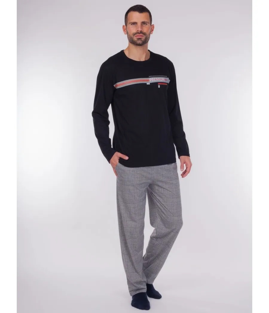 Pijama hombre invierno Rachas&Abreu negro bolsillos punto fino